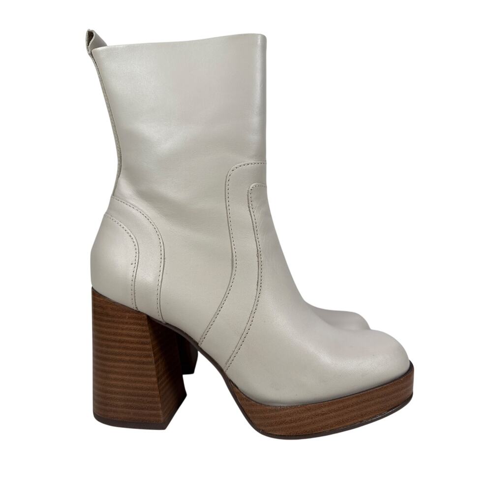 Steve Madden‎ Ever Platform Boots Womens 7.5 Bone White Leather Square Toe Heels